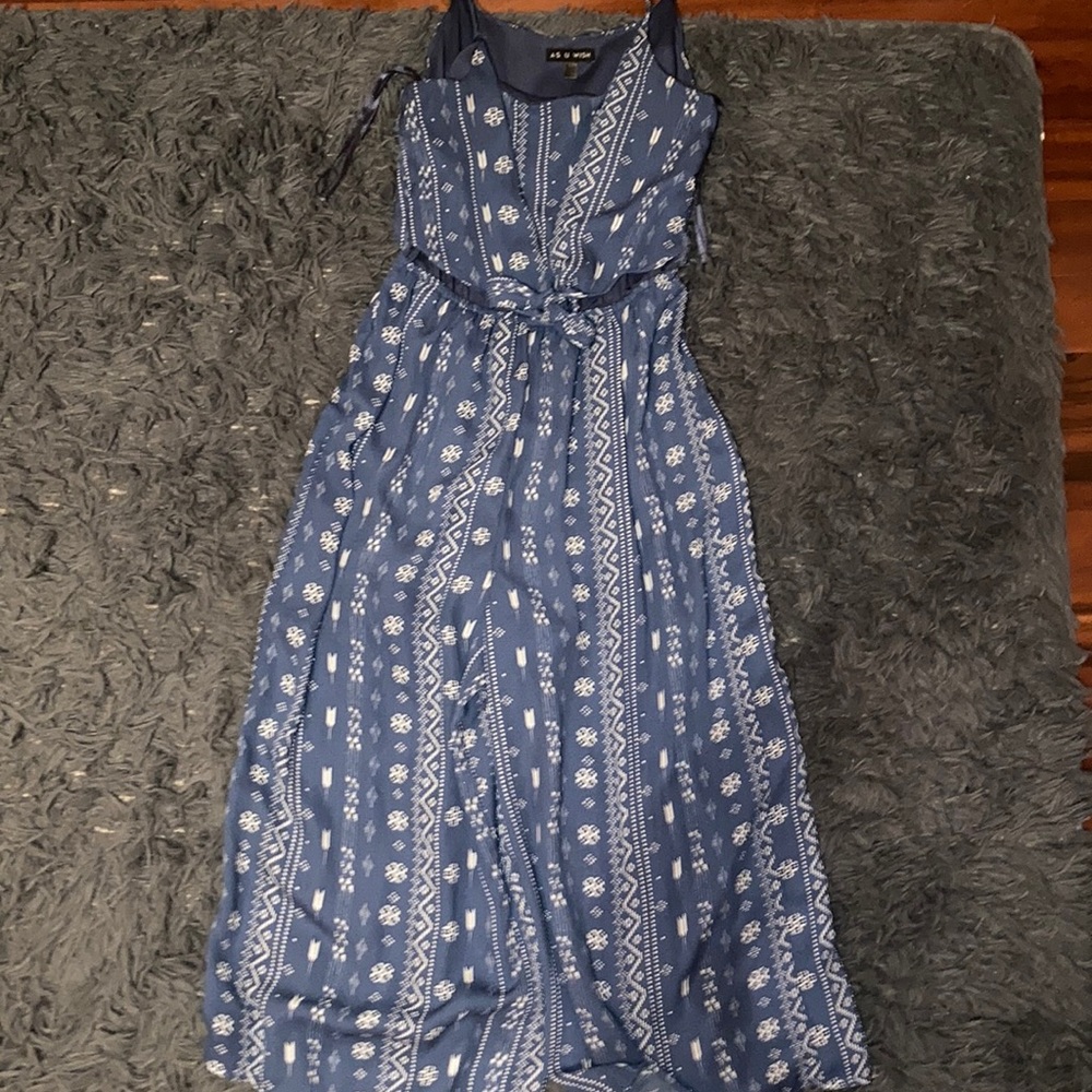 As U Wish Blue & White Patterned Jumpsuit